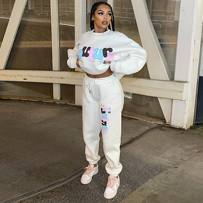 English Printing Sweatshirt And Sweatpants Suit Loose Two-piece Suit BAZONA