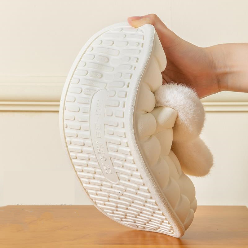 Cute Rabbit Shoes Winter Fuzzy Slippers Women Detachable Washable House Shoes BAZONA