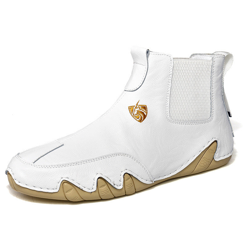 Warm Men's Casual Shoes Men's Leather High Top Peas Shoes BAZONA