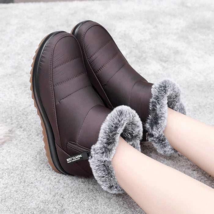 Winter Snow Boot With Side Zipper Fashion Warm Plush Ankle Boots Women's Fleece Short Shoes BAZONA