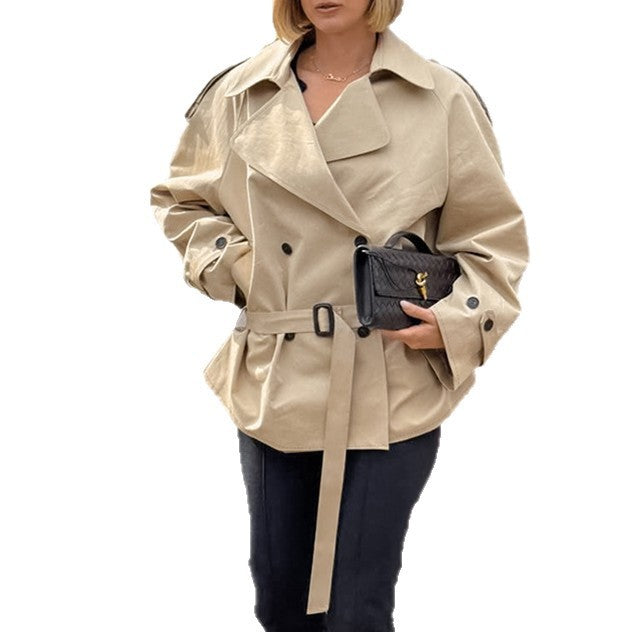 Women's Long-sleeved Lapel Lace-up Waist-controlled Mid-length Trench Coat BAZONA