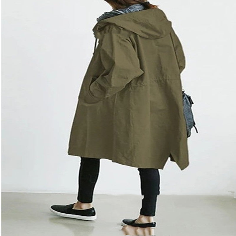 Women Windbreaker Jacket Casual Loose Button Pockets Hooded Quick Dry Windproof Waterproof Clothes For Outdoor Hiking Camping BAZONA