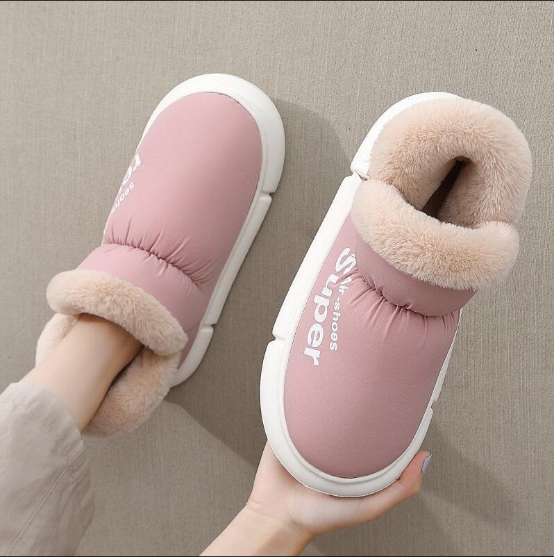 Warm House Shoes Plush Fleece High Back Heel Slippers Home Winter Warm Couple Shoes BAZONA