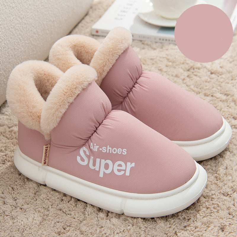 Warm House Shoes Plush Fleece High Back Heel Slippers Home Winter Warm Couple Shoes BAZONA