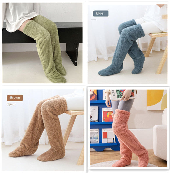 Over Knee High Fuzzy Long Socks Winter Warm Cold Leg Knee Joint Cold-proof Stockings Home Floor Sleeping Socks - bazona.com