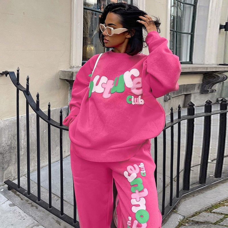 English Printing Sweatshirt And Sweatpants Suit Loose Two-piece Suit BAZONA