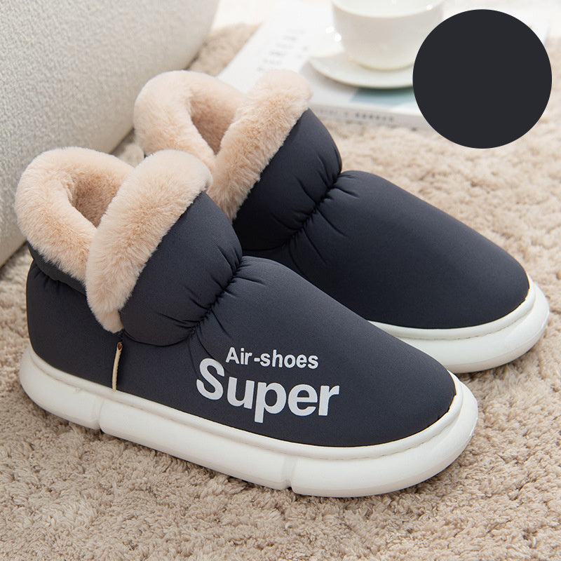 Warm House Shoes Plush Fleece High Back Heel Slippers Home Winter Warm Couple Shoes BAZONA