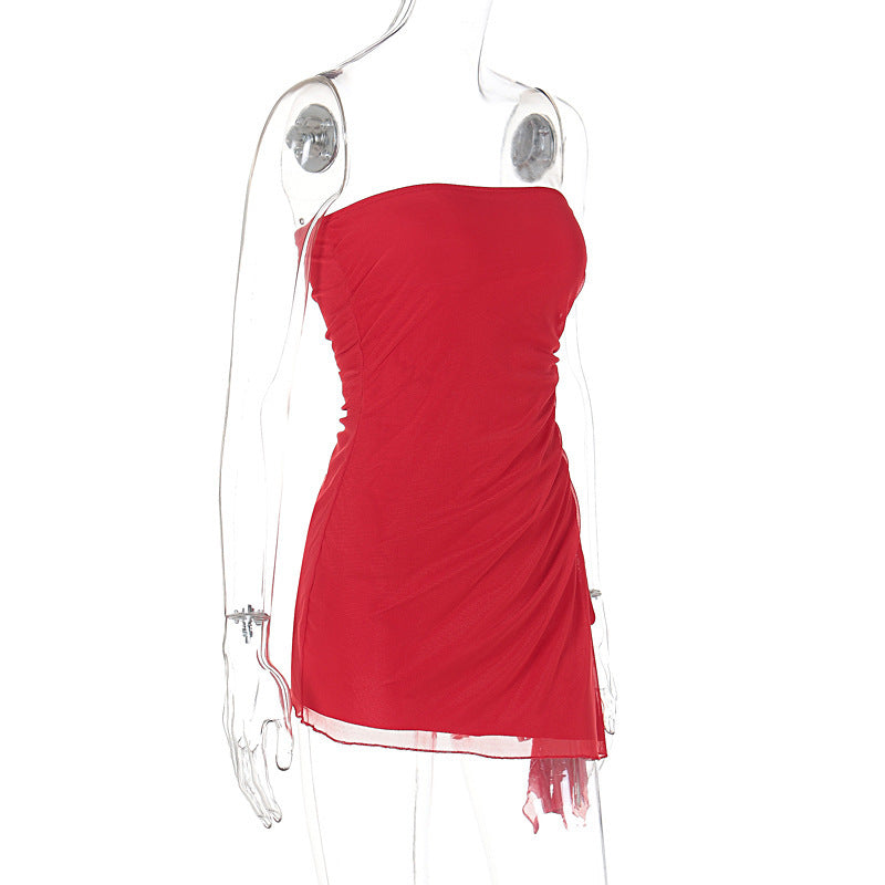 Y2K Tube-top Split Dress Summer Ins Fashion Backless Short Dresses For Women - bazona.com