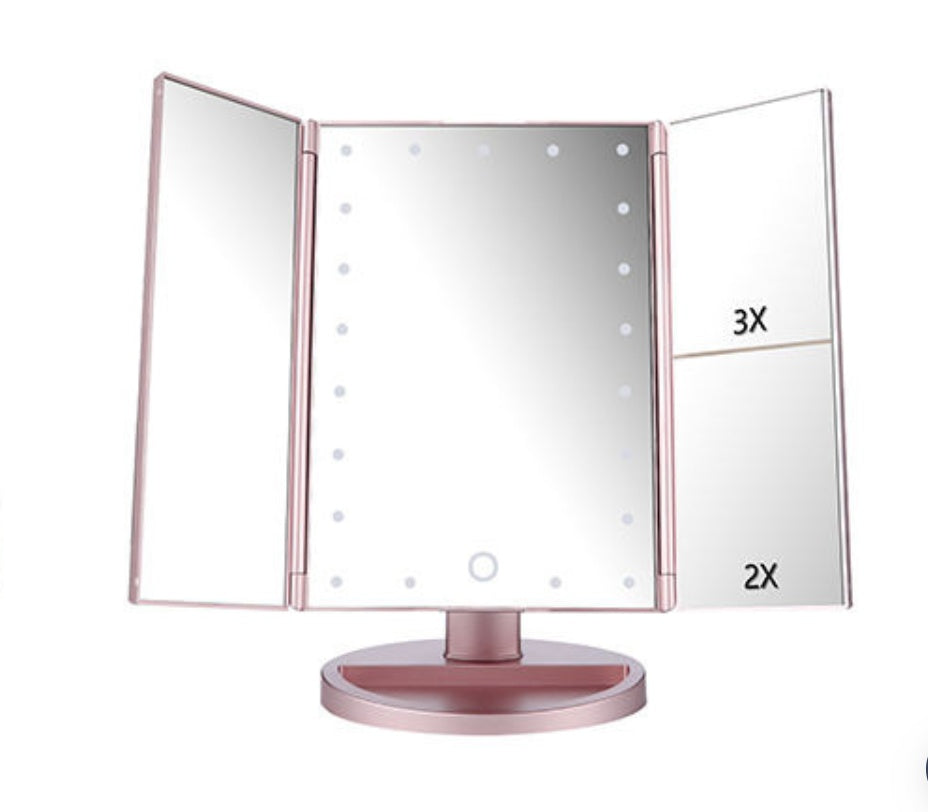 24 LED Magnifying Lighted Cosmetic Makeup Mirror Tabletop Tri-fold Touch Screen Mirror Touch Screen BAZONA