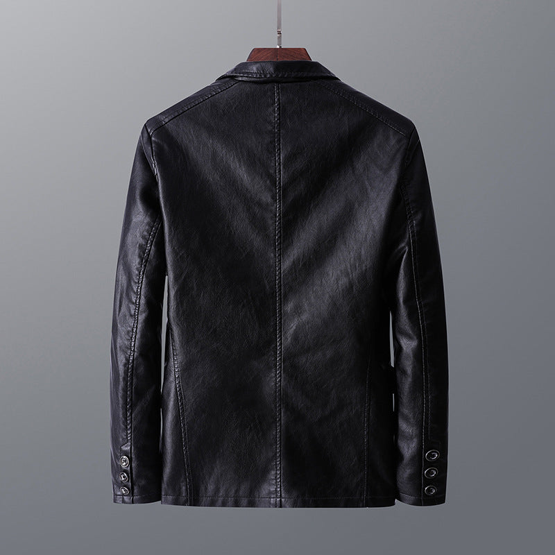 Leather Men's Autumn And Winter Jacket Thin Lapel BAZONA