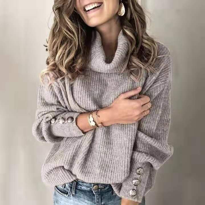 Women's Knit Sweater with Lapel Collar - Women's Knit Pullover Sweater BAZONA