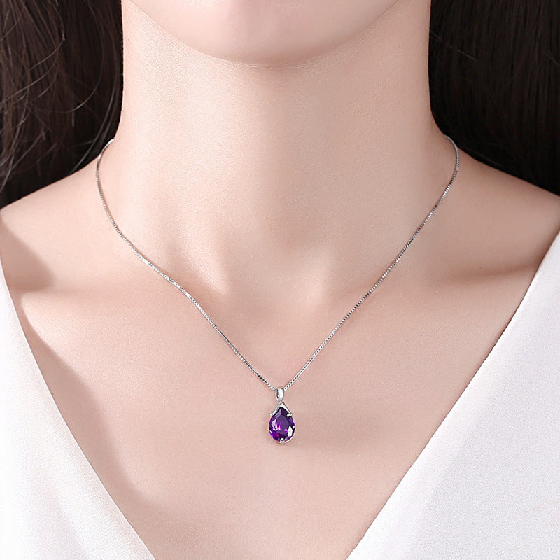 Sterling Silver S925 Pendant Vintage Amethyst Elegant Women's Jewellery BAZONA