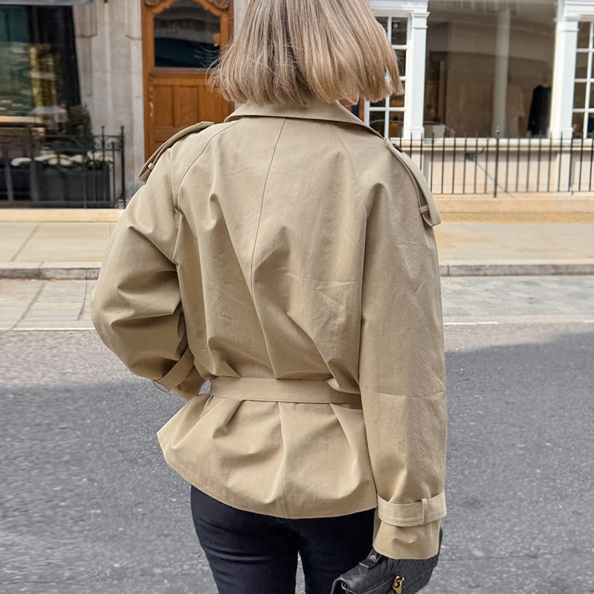 Women's Long-sleeved Lapel Lace-up Waist-controlled Mid-length Trench Coat BAZONA