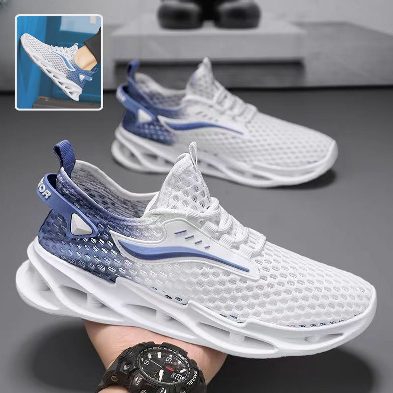 Men's Lace-up Sneakers Mesh Sports Shoes Fashion Hollow-sole Low Top Running Shoes BAZONA