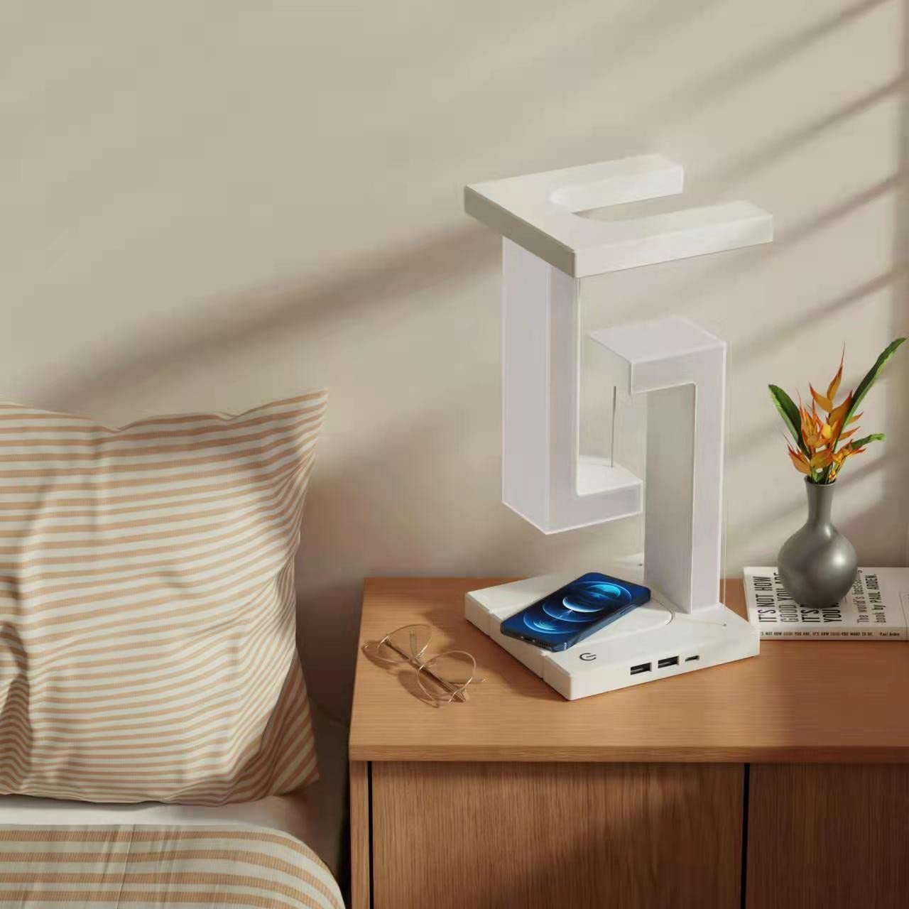 Creative Smartphone Wireless Charging Suspension Table Lamp Balance Lamp Floating For Home Bedroom BAZONA