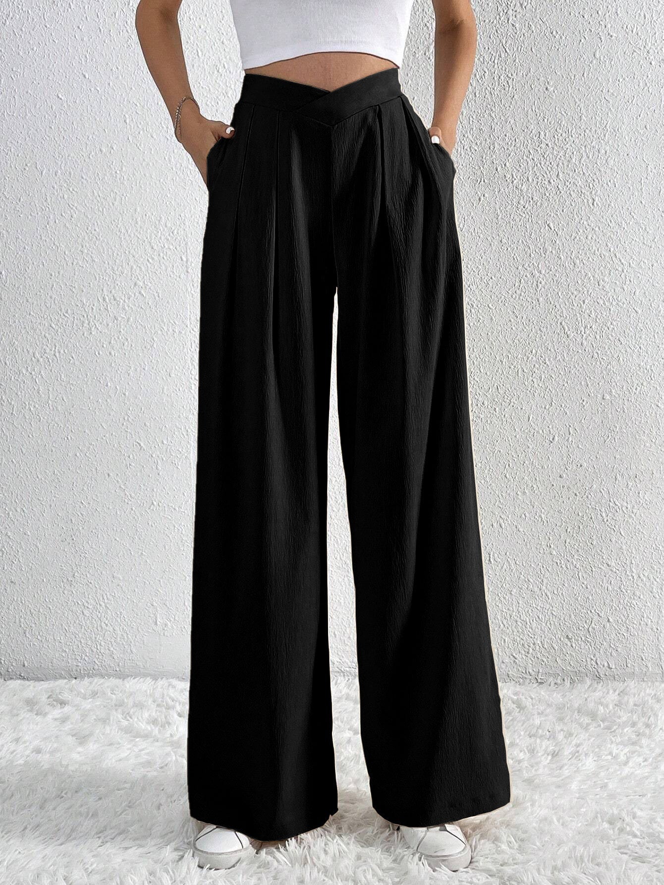 Summer New Solid Color Pleated Casual Wide-leg Pants Loose Casual Women's Commuting Versatile Style Comfortable TrousersS BAZONA