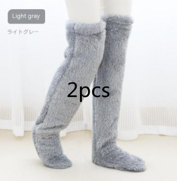 Over Knee High Fuzzy Long Socks Winter Warm Cold Leg Knee Joint Cold-proof Stockings Home Floor Sleeping Socks - bazona.com