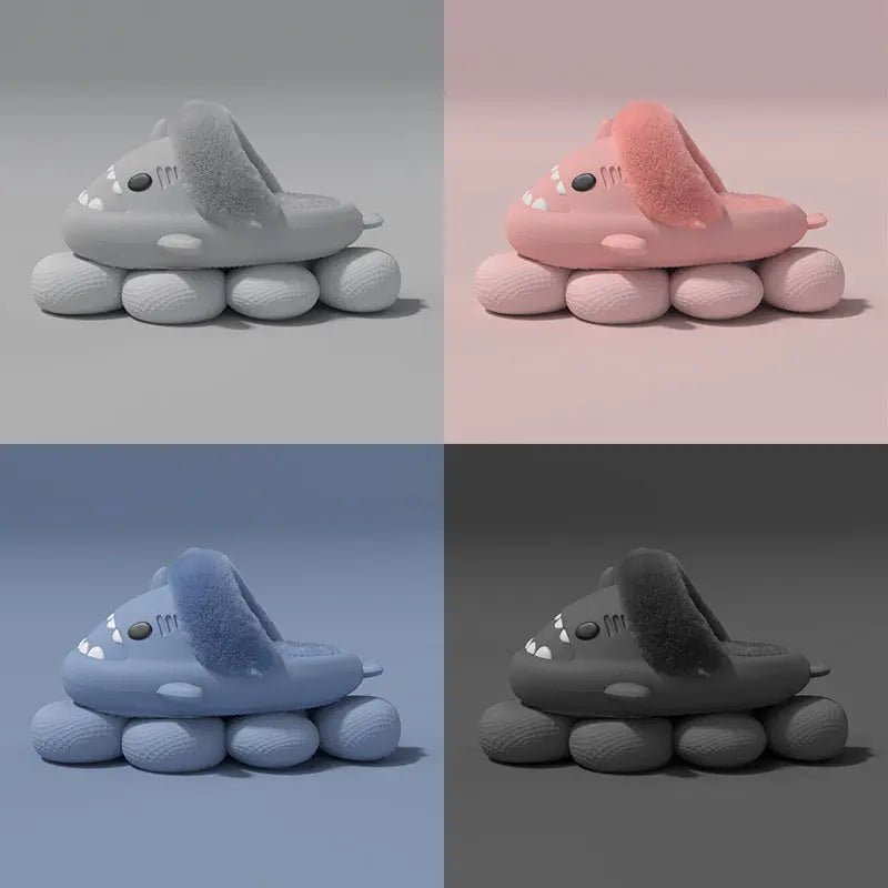 Winter Shark Slippers Detachable Warm Fuzzy Slippers Bedroom House Shoes Women