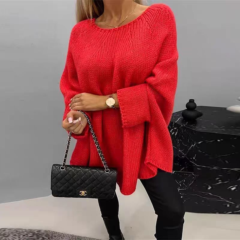 Winter Loose Batwing Sleeve Pullover Sweater Fashion Oversized Knitted Shawl Sweater Tops For Women Clothing BAZONA