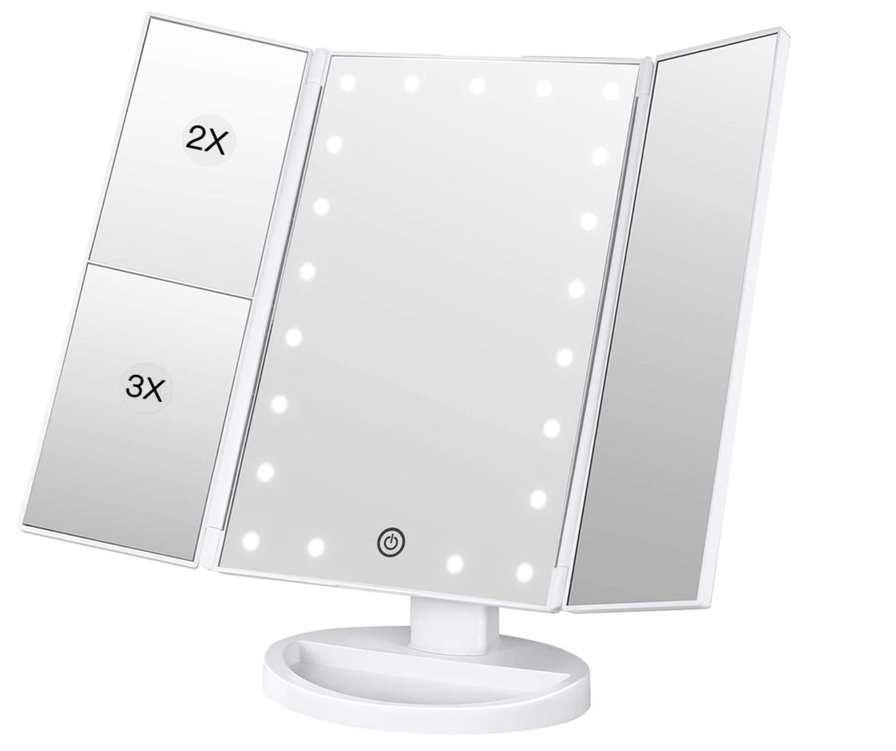 24 LED Magnifying Lighted Cosmetic Makeup Mirror Tabletop Tri-fold Touch Screen Mirror Touch Screen BAZONA