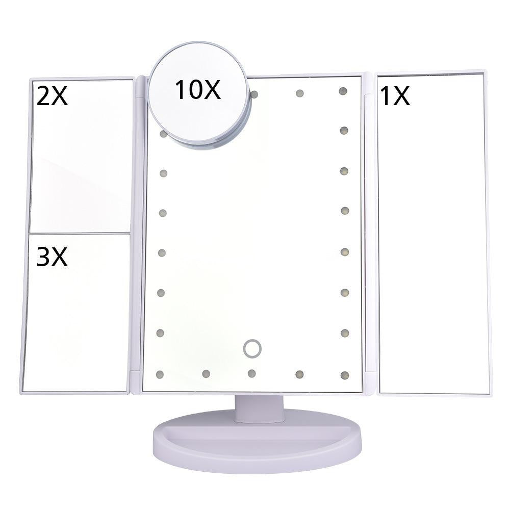 24 LED Magnifying Lighted Cosmetic Makeup Mirror Tabletop Tri-fold Touch Screen Mirror Touch Screen BAZONA