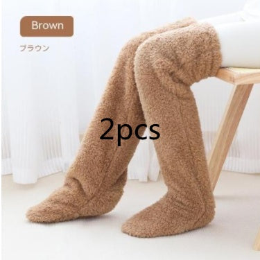 Over Knee High Fuzzy Long Socks Winter Warm Cold Leg Knee Joint Cold-proof Stockings Home Floor Sleeping Socks - bazona.com