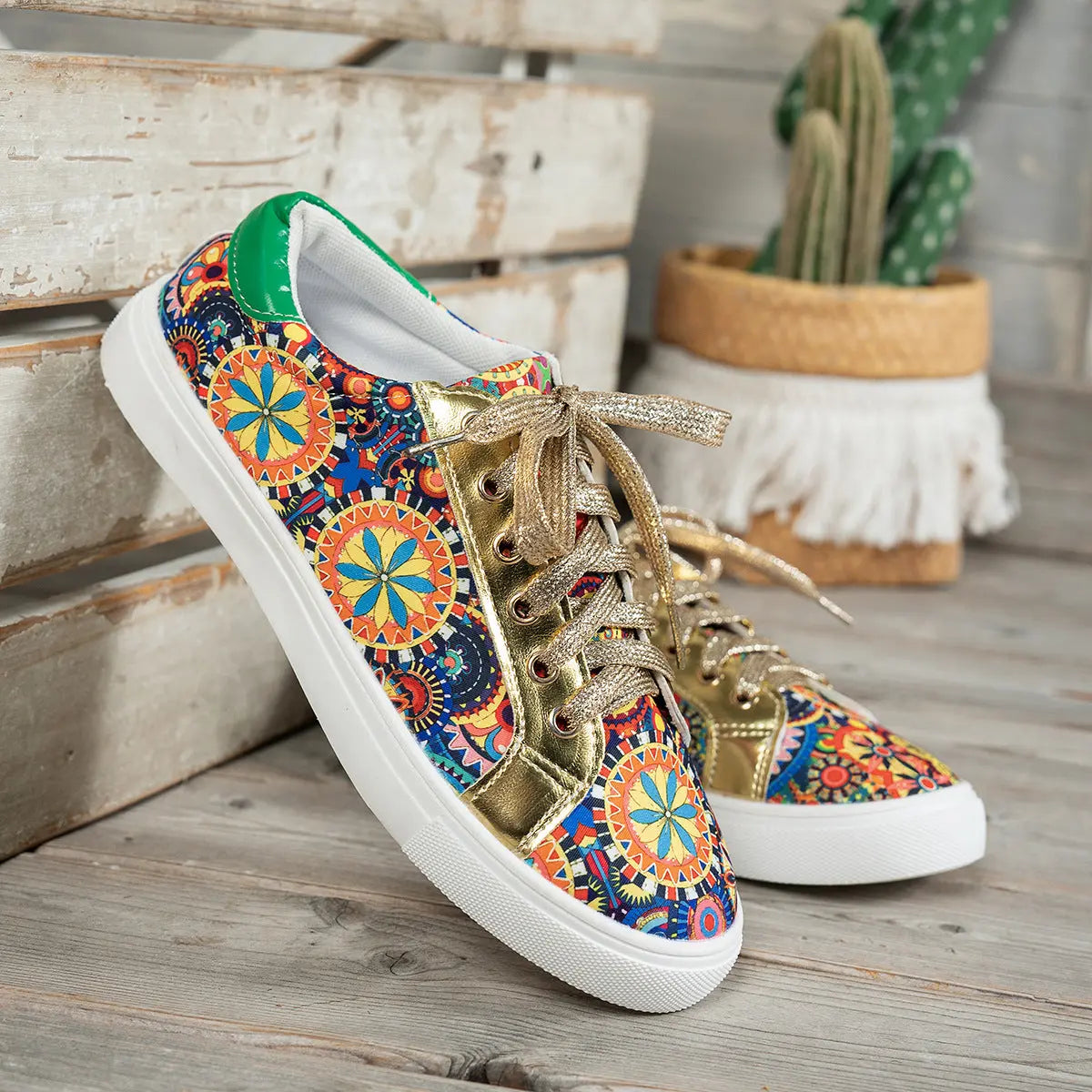 Round Toe Board Shoes Printed Canvas Women's Shoes