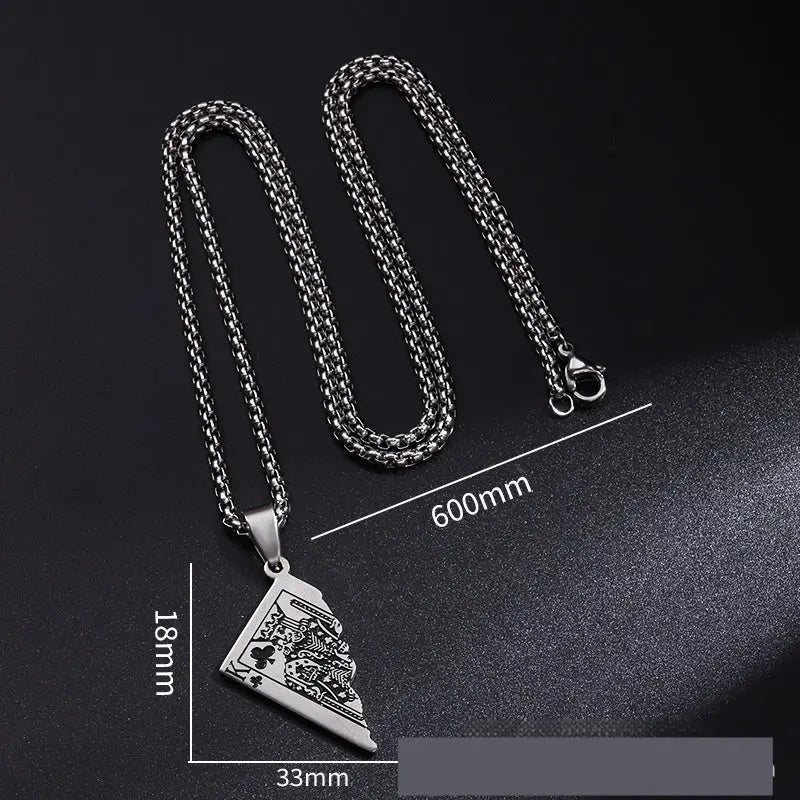 Original Poker QK Pendant Necklace Trendy Men And Women Thai Silver Niche Hip Hop Cool Sweater Chain