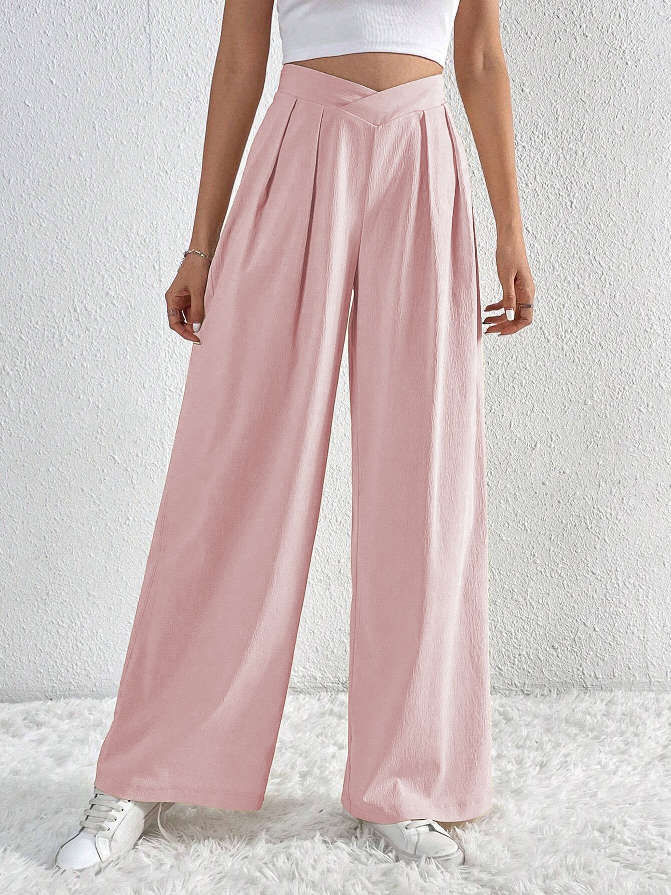 Summer New Solid Color Pleated Casual Wide-leg Pants Loose Casual Women's Commuting Versatile Style Comfortable TrousersS BAZONA