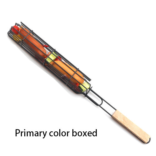 New Mesh Wooden Handle Sausage Clip Barbecue BBQ Tool Rack BAZONA