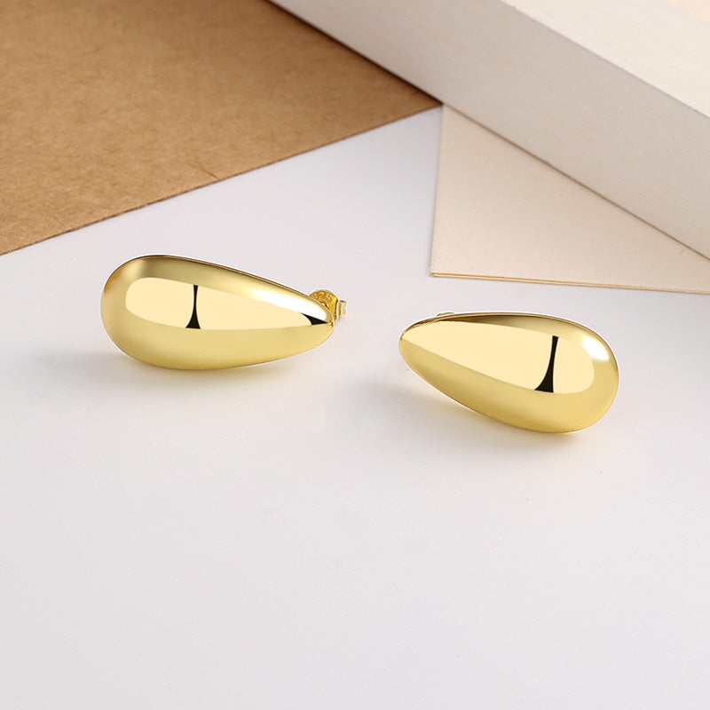 Fashion Jewelry Water Drop Glossy 16k Real Gold Plating Simple And Elegant Earrings BAZONA