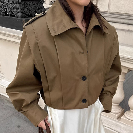 Khaki Lapel Simple Single-breasted Coat BAZONA