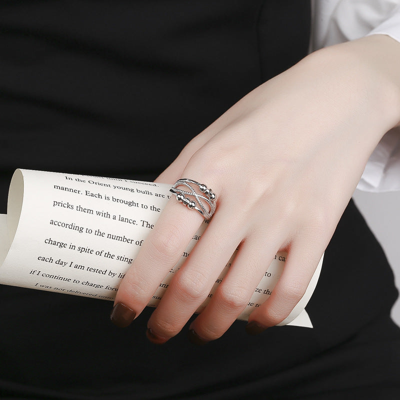 Rotatable Ring With Open Design Fashion Double-layered Hollow Line Anxiety Relief Rings For Women - bazona.com