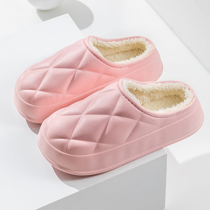 Winter Plush Slippers Women's Indoor Outdoor Fashion Rhombus Design Warm Plush Shoes House Confinement Shoes BAZONA