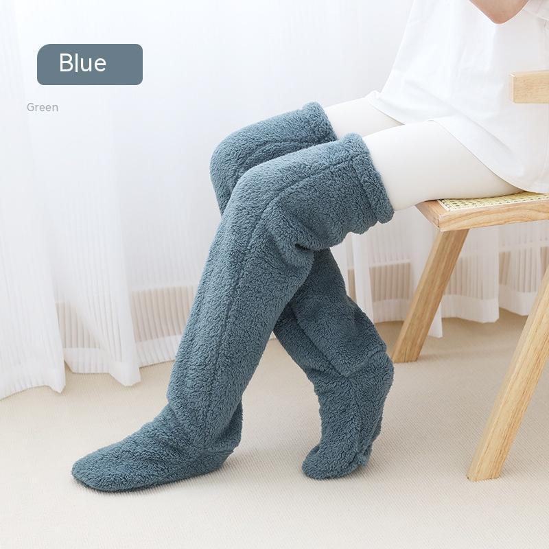 Over Knee High Fuzzy Long Socks Winter Warm Cold Leg Knee Joint Cold-proof Stockings Home Floor Sleeping Socks - bazona.com