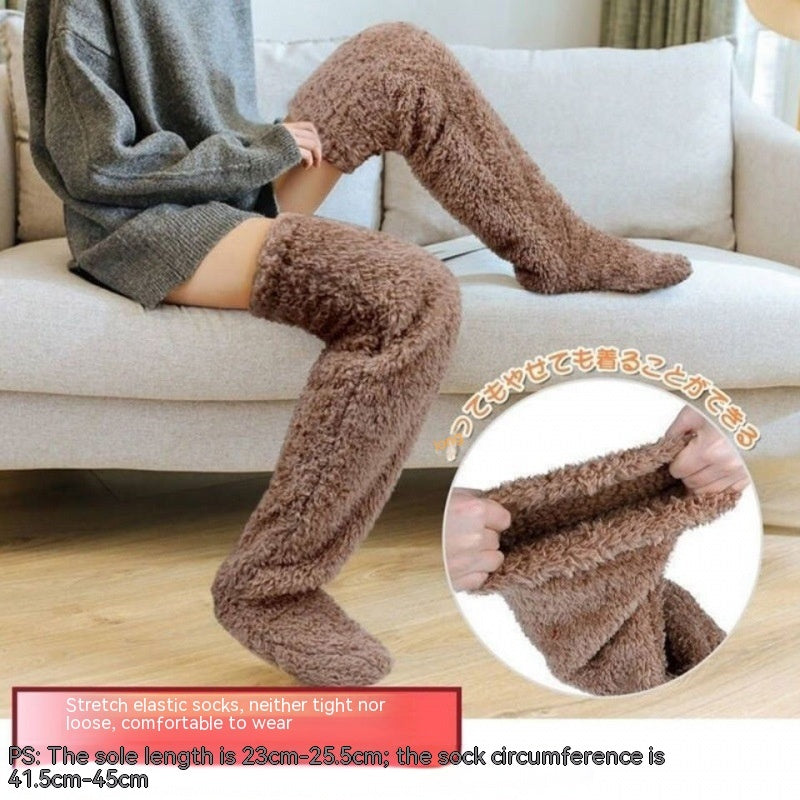 Over Knee High Fuzzy Long Socks Winter Warm Cold Leg Knee Joint Cold-proof Stockings Home Floor Sleeping Socks - bazona.com