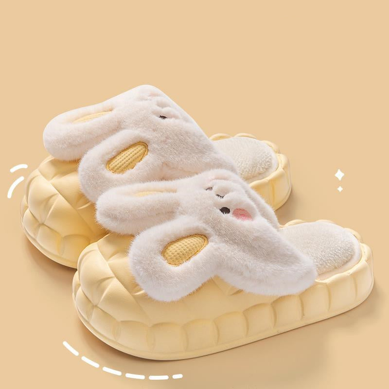 Cute Rabbit Shoes Winter Fuzzy Slippers Women Detachable Washable House Shoes BAZONA