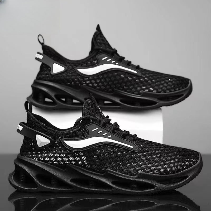 Men's Lace-up Sneakers Mesh Sports Shoes Fashion Hollow-sole Low Top Running Shoes BAZONA