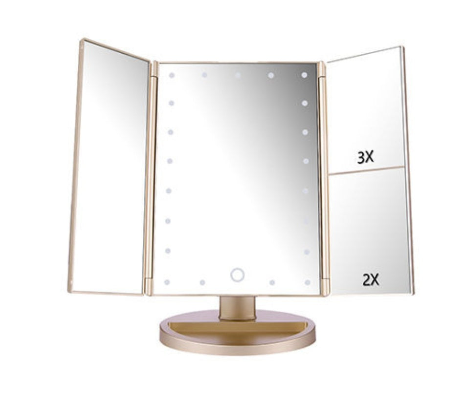 24 LED Magnifying Lighted Cosmetic Makeup Mirror Tabletop Tri-fold Touch Screen Mirror Touch Screen BAZONA