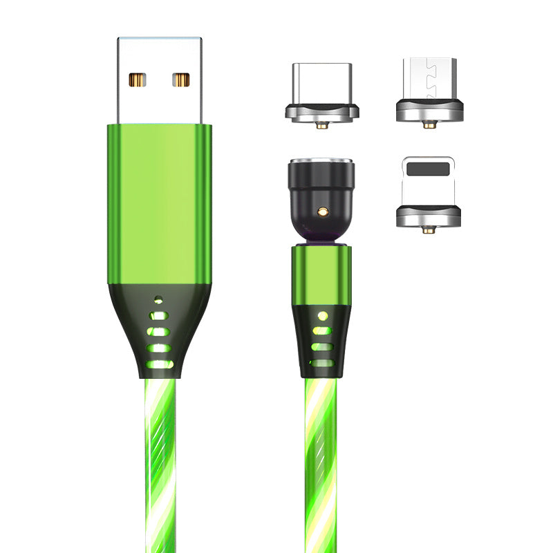 540 Rotate Luminous Magnetic Cable 3A Fast Charging Mobile Phone Charge Cable For LED Micro USB Type C For I Phone Cable BAZONA