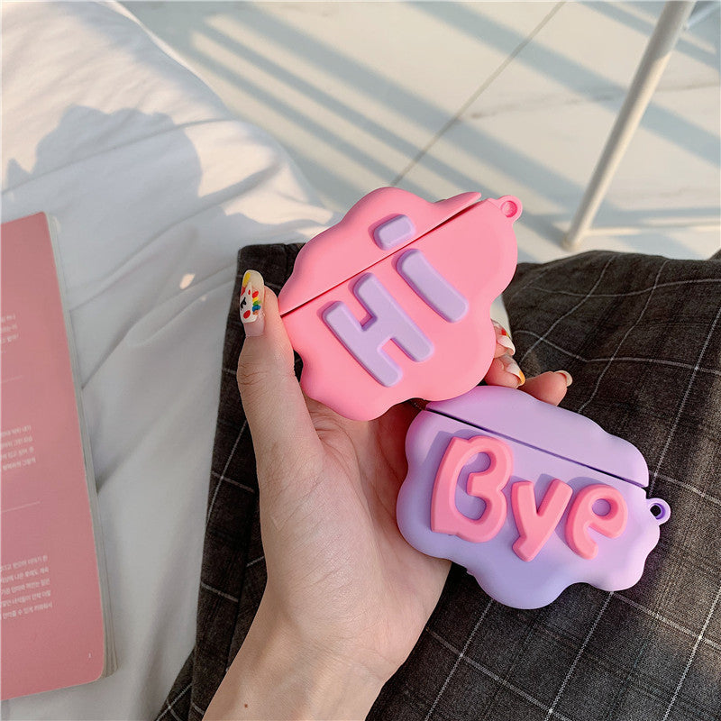 AirPod 2 Case 3D HI BYE Cloud Letter Cartoon Soft Silicone Wireless Earphone Cases For Airpods Case Cute Cover BAZONA