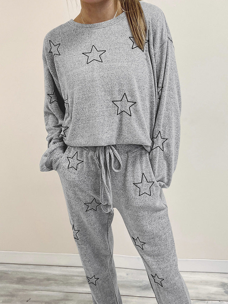 Round Neck Geometric Printed Homewear Two-piece Set BAZONA