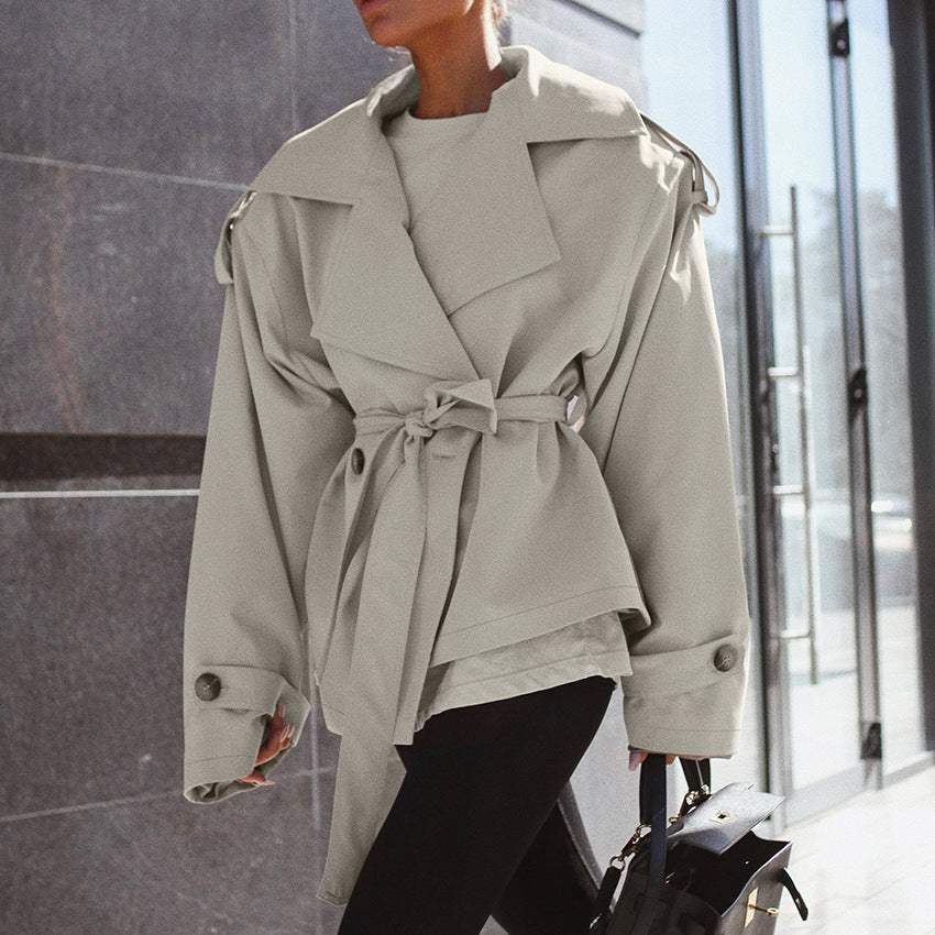 Loose Waistband Long Sleeve Trench Coat Casual Jacket BAZONA