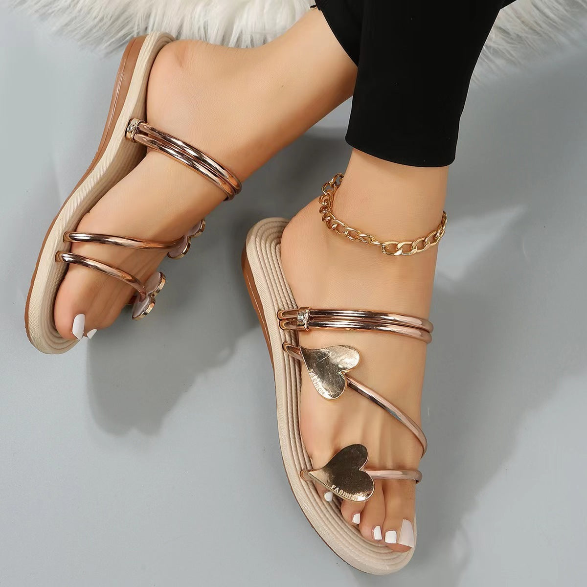 Heart Shape Slippers Summer Flat Love Beach Shoes Women BAZONA