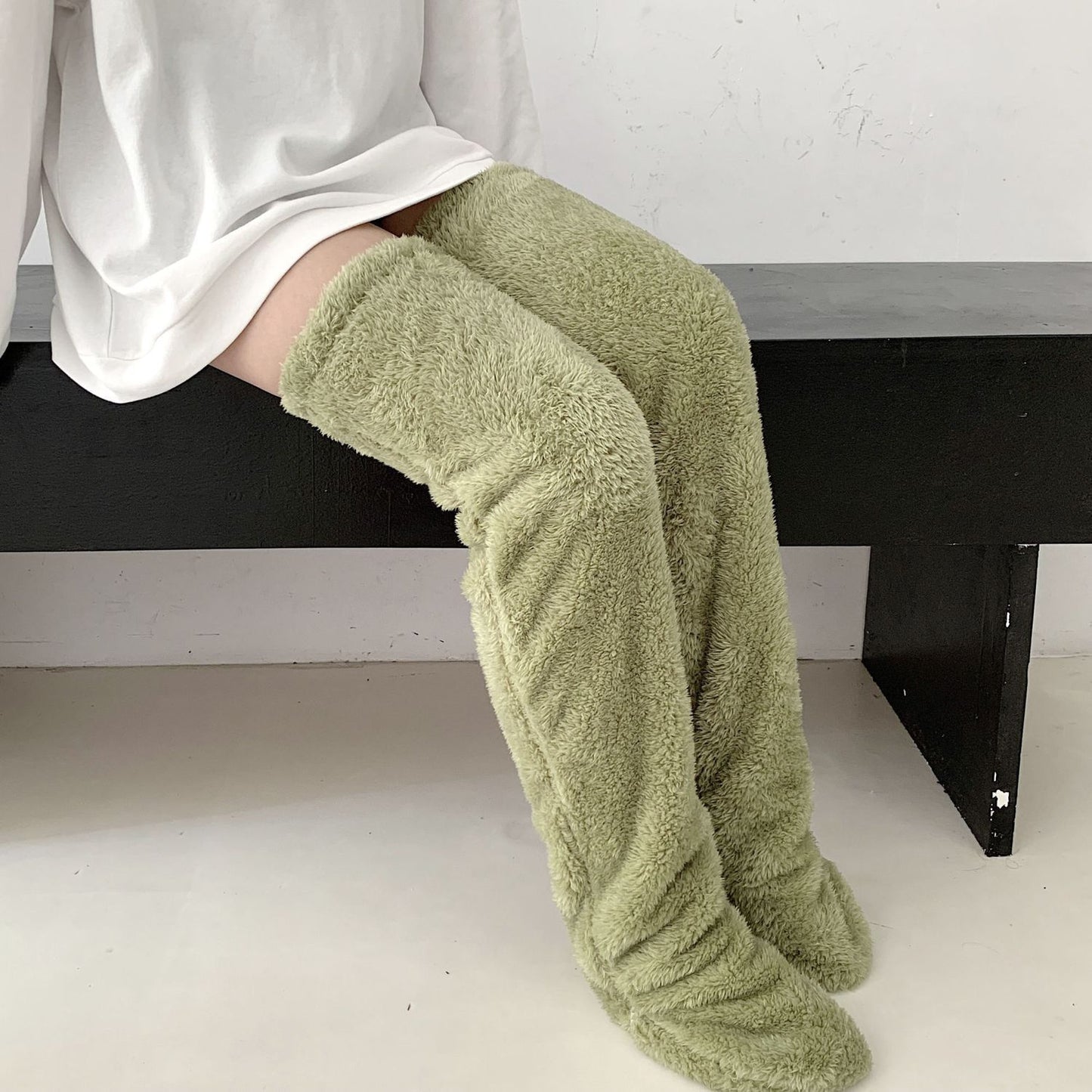 Over Knee High Fuzzy Long Socks Winter Warm Cold Leg Knee Joint Cold-proof Stockings Home Floor Sleeping Socks - bazona.com