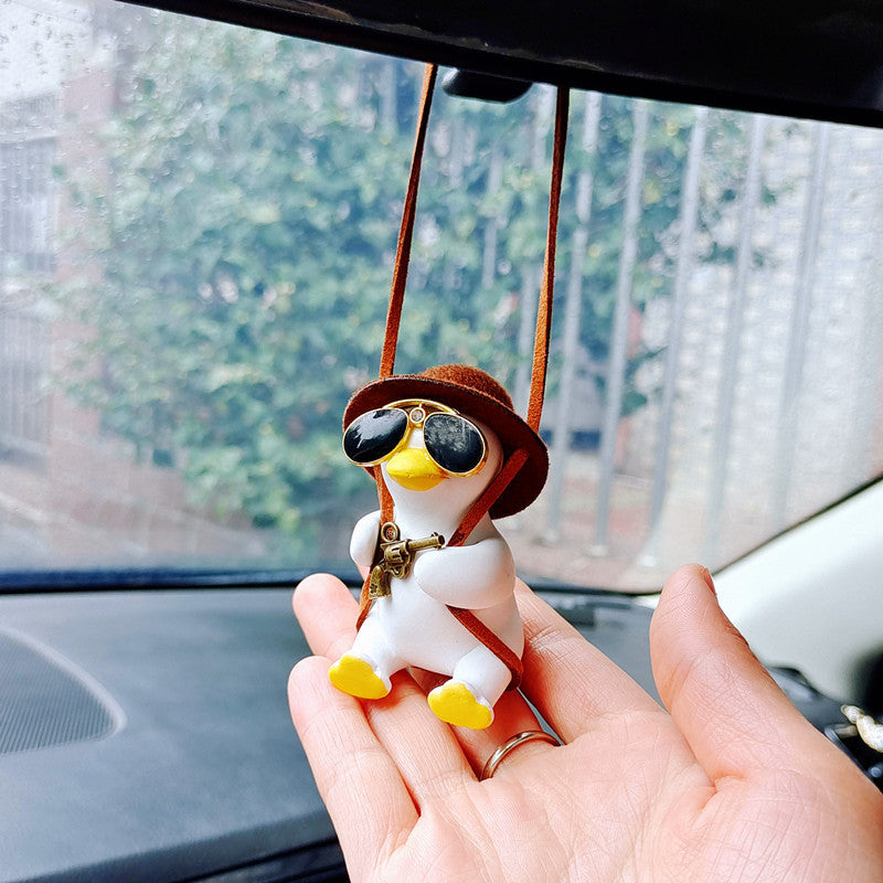 Cowboy Pistol Duck Car Mirror Pendant – Funny & Cool Anime-Inspired Car Decor