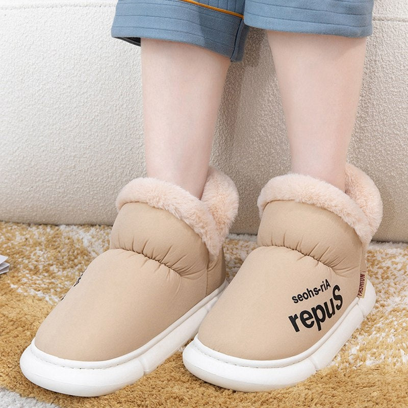 Warm House Shoes Plush Fleece High Back Heel Slippers Home Winter Warm Couple Shoes BAZONA