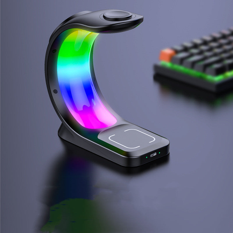 4 In 1 Magnetic Wireless Charger Fast Charging For Smart Phone Atmosphere Light Charging Station For Airpods Pro I-phone Watch BAZONA