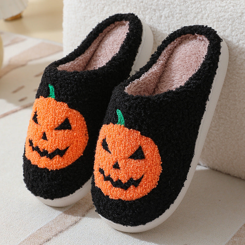 Halloween Pumpkin Cartoon Slippers Warm Winter Slippers Men And Women Couples Indoor House Shoes BAZONA