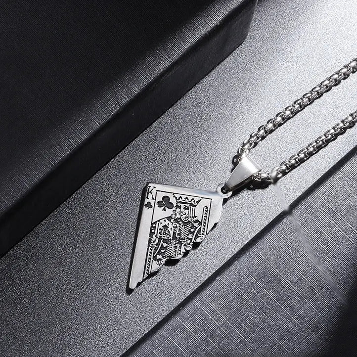 Original Poker QK Pendant Necklace Trendy Men And Women Thai Silver Niche Hip Hop Cool Sweater Chain